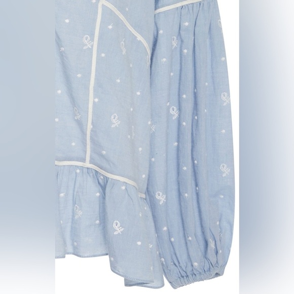 Ulla Johnson Etienne Blouse Chambray Floral Embroidered Swiss Dot - Picture 4 of 13